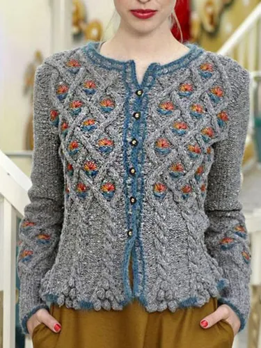 Jacquard Buttoned Vintage Women's Cardigan