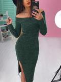 Off Shoulder  Side Slit  Bust Darts  Plain Bodycon Dresses