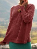 Crew Neck Solid Jacquard Casual Sweaters