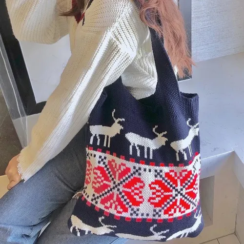 Christmas Knit Bag Jacquard Shoulder Bag