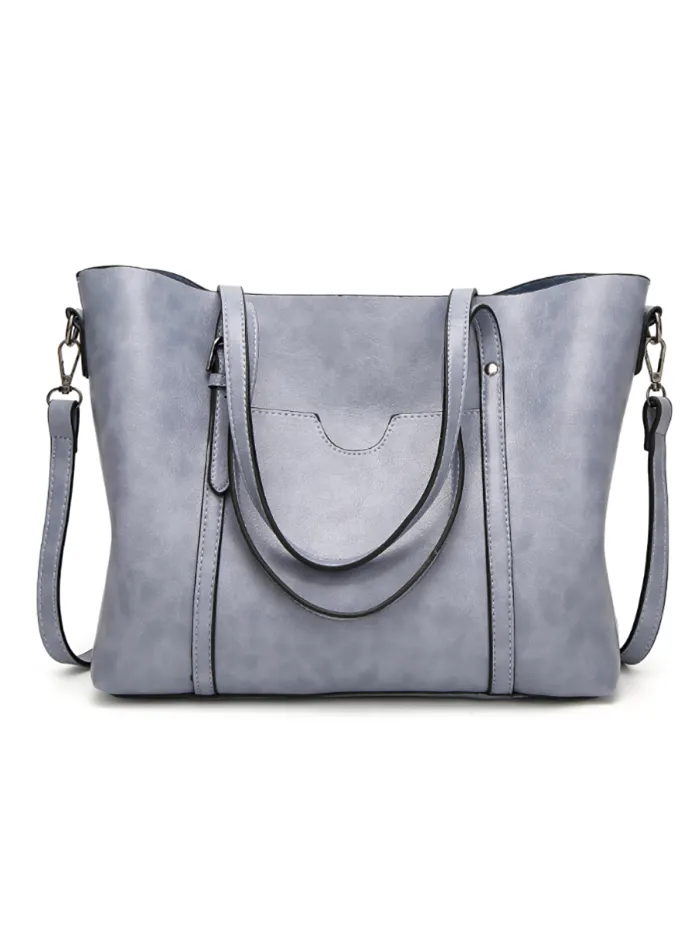 Women Oil Leather Tote Casual Front Pockets Crossbody Bags Handbags