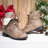 Women Warm Martin Booties Casual Comfort Plus Size Lace Up Shoes