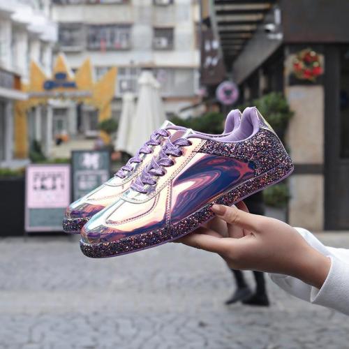 Euramerican Style Lace-Up Low-Top Metal Sneakers