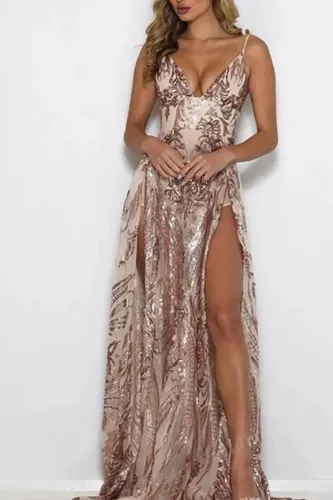 Sexy Deep V Sling Sequins Evening Dress