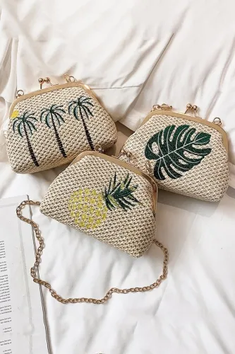 Women's Beach Embroidery Lock Bag Handbag