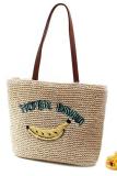Women's Casual Banana Print Woven Straw Tote Bag