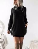 Casual Pure Color Callus Pile Neck Long Oversize Sweater Dress