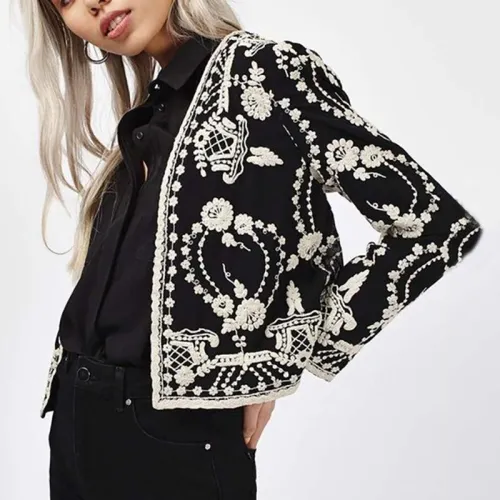 Women's Vintage Printed Color Long Sleeve Tight Blazer