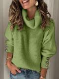 Plain Turtleneck Buttoned Casual Sweaters