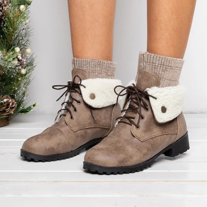 Women Warm Martin Booties Casual Comfort Plus Size Lace Up Shoes