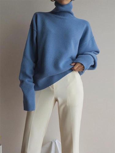 Sweet High Collar Pure Colour Sweater