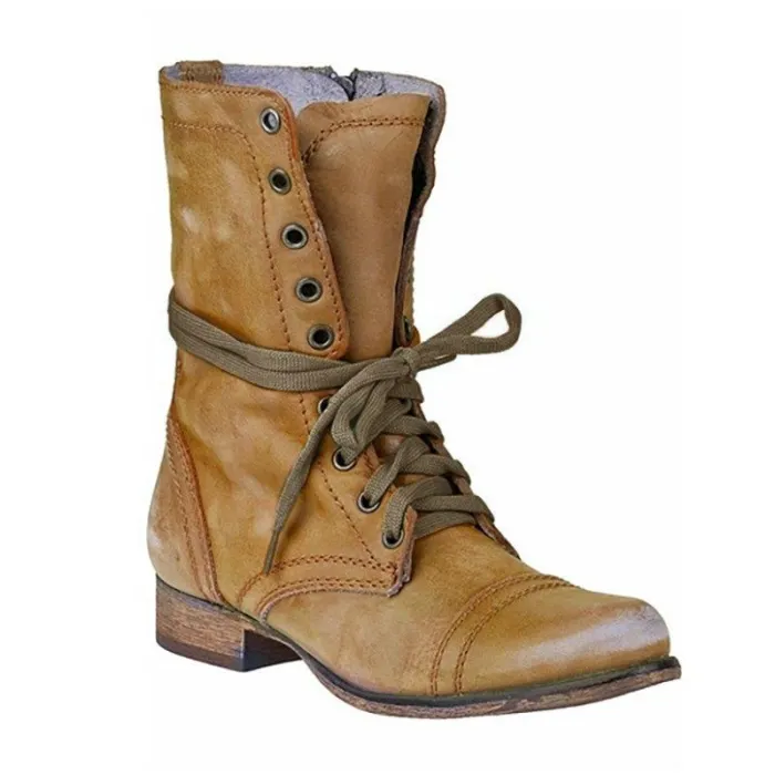 Women PU Booties Casual Comfort Lace Up Shoes