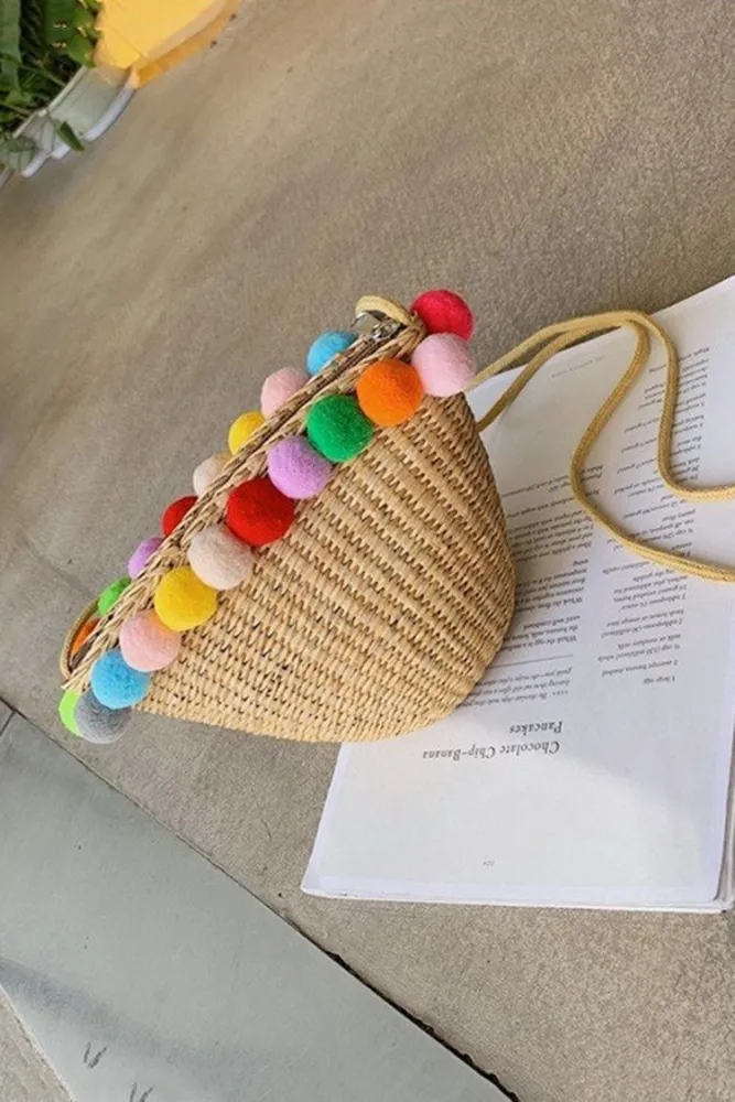 Women's Beach  Color  Zipper Rope Woven Straw Sling Bag Handbag