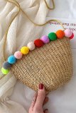 Women's Beach  Color  Zipper Rope Woven Straw Sling Bag Handbag
