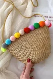 Women's Beach  Color  Zipper Rope Woven Straw Sling Bag Handbag