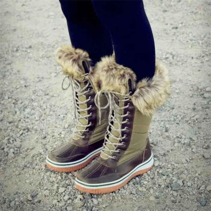 Women Winter Comfy Lace Up Mid-Calf Boots