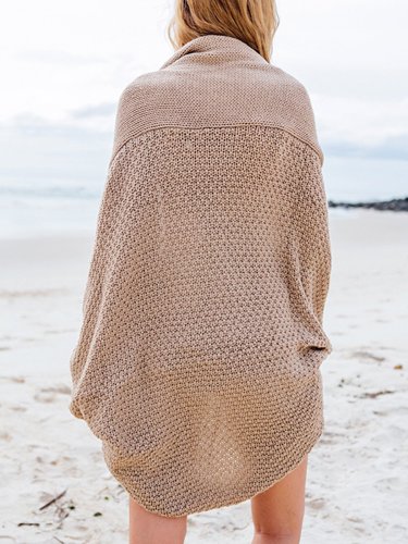 Solid Casual Knitted Batwing Cardigan