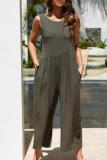 Fashion Pure Colour Sleeveless Vest Jumpsuits