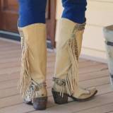 Women Vintage Tassel Western Boots with Zipper