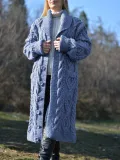 Grey Long Sleeve Knitted Buttoned plus size Outerwear