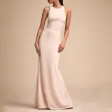 Fashion Bare Back Across Sleeveless Pure Colour Evening Dress