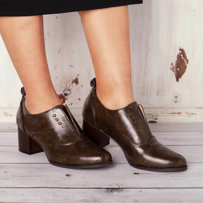 Vintage Slip On Booties Chunky Heel Pu Boots