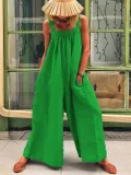 Casual Solid Sleeveless Spaghetti Jumpsuit Wide Leg Pants