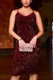 Sexy Sequins Sling Pure Colour Bodycon Evening Dresses