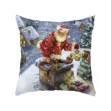 Christmas Pillow Case Deer Snowman Pattern Pillow Cover Cotton Linen