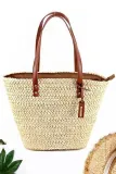 Women's Summer Beach Zipper Woven Straw Tote Bag