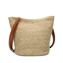 Bag - Ladies One-shoulder Bucket Straw Bag
