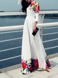 Printed Floor Length White Evening Dress