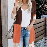 Large Size Stitching Striped Knit Loose Sweater Cardigan Coat
