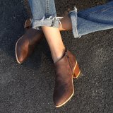 Women Cowhide Leather Martin Booties Plus Size Chunky Heel Shoes