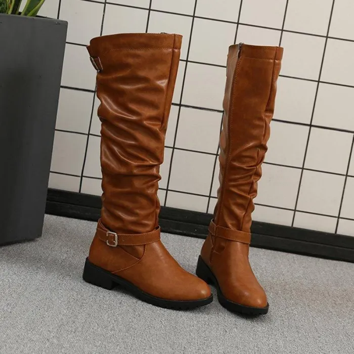 Womens Zipper Daily Chunky Heel Riding Knee High Boots