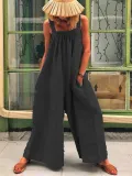 Casual Solid Sleeveless Spaghetti Jumpsuit Wide Leg Pants