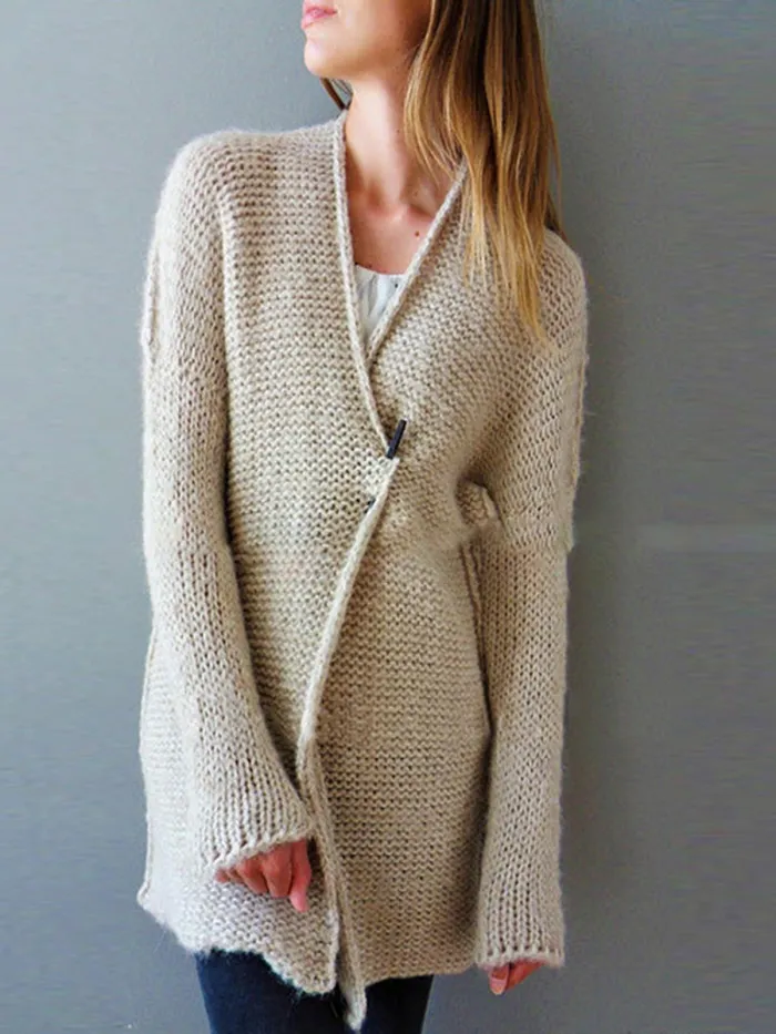 Eyelet Solid Casual Long Sleeve Mohair Fashion Cardigan