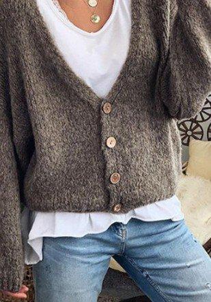 Cotton-Blend Long Sleeve Plain V Neck Outerwear