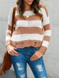 Long Sleeve Stripes Knitted Shirts & Tops