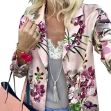 Sweet Turndown Collar Printed Colour Long Sleeve Blazer