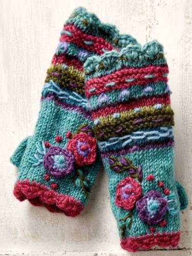 Blue Casual Knitted Tribal Gloves & Mittens