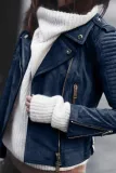 Fold Over Collar  Zipper  Plain Jackets