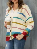 Beige Long Sleeve V Neck Sweater