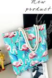 Women's Famingo Print Zipper Casual Canvas Tote Bag