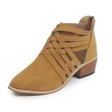 Plus Size Criss-Cross Ankle Heel Booties Hollow-out PU Boots