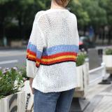 Casual Bat Sleeve Striped Knit Cardigan
