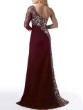 One Shoulder High Slit Patchwork Evening Dress
