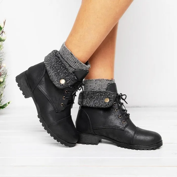 Women Warm Martin Booties Casual Comfort Plus Size Lace Up Shoes