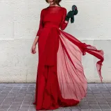 Elegant Chic Noble Slim Plain Ruffled Hem Long Sleeve Evening Dress