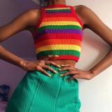 Sexy Rainbow Stripe Tank Sexy Multicolor Rainbow Knitted Crop Top